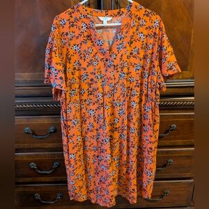 TIME and TRU Dress Orange Floral Size L
